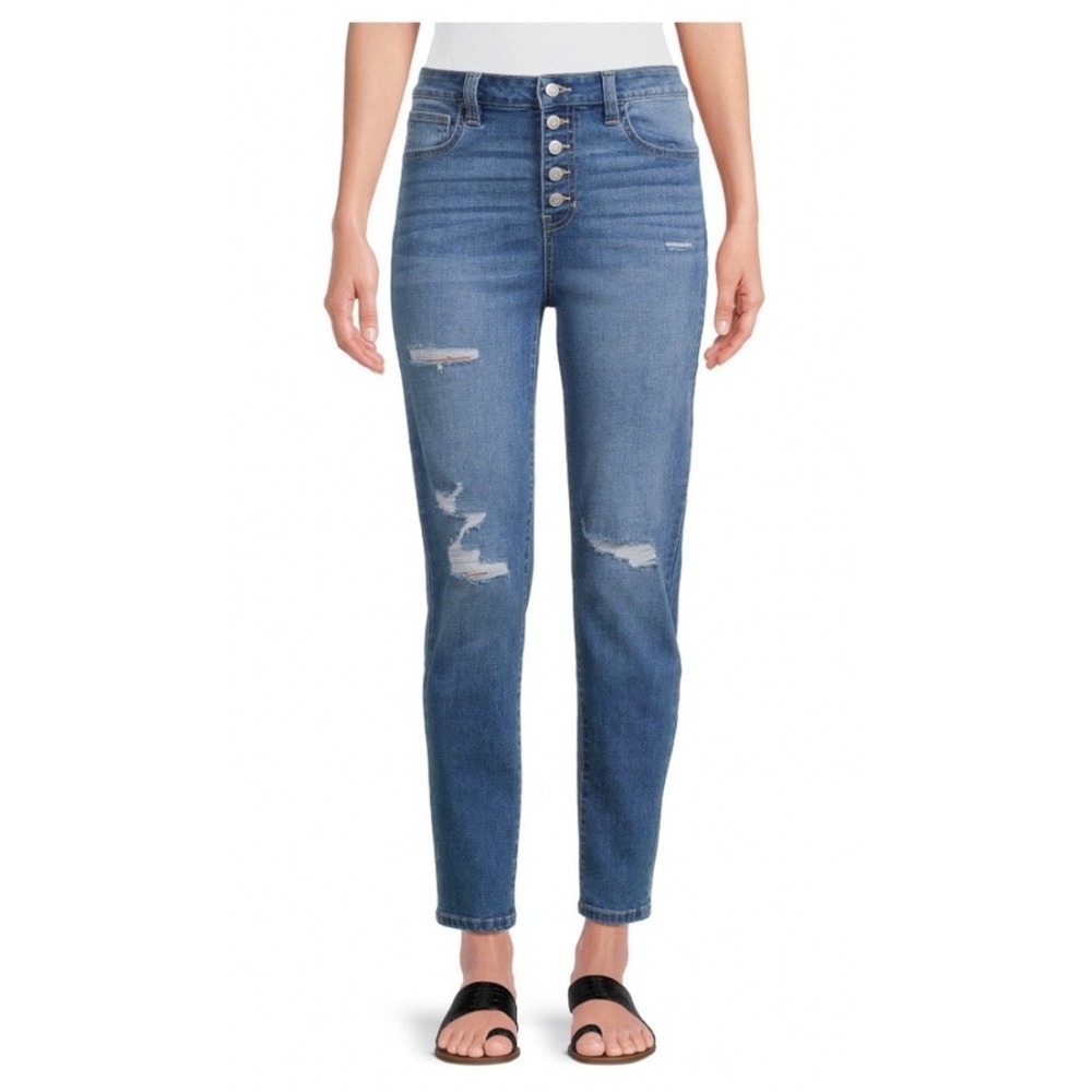 No Boundaries Juniors Size 9 High Rise Button Fly Distressed Skinny Jeans NET